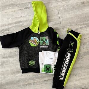 Minecraft Boys Zip‑Up Hoodie, Graphic T‑Shirt & Sweatpants Set size 4